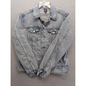 GAP Denim Jacket Mens Medium Blue Light Wash Distressed Trucker Casual FA21
